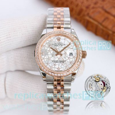 Swiss Replica Oyster Perpetual Datejust 31 Silver Floral Diamond-set Bezel